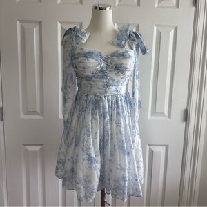 Petal and Pup Blue White Floral Coquette Lite Fabric Summer Dress Size M